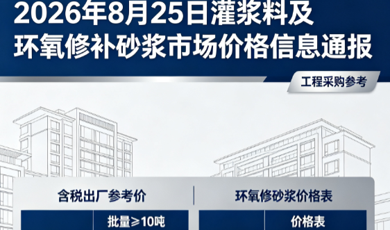 芦溪2026年8月25日灌浆料及环氧修补砂浆市场价格信息通报